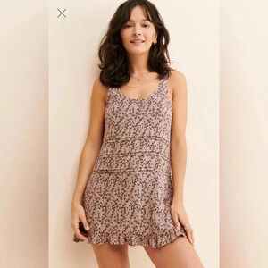 Saltwater Luxe Floral Tunic Mini Sleeveless Dress Small Black Tan Ruffle